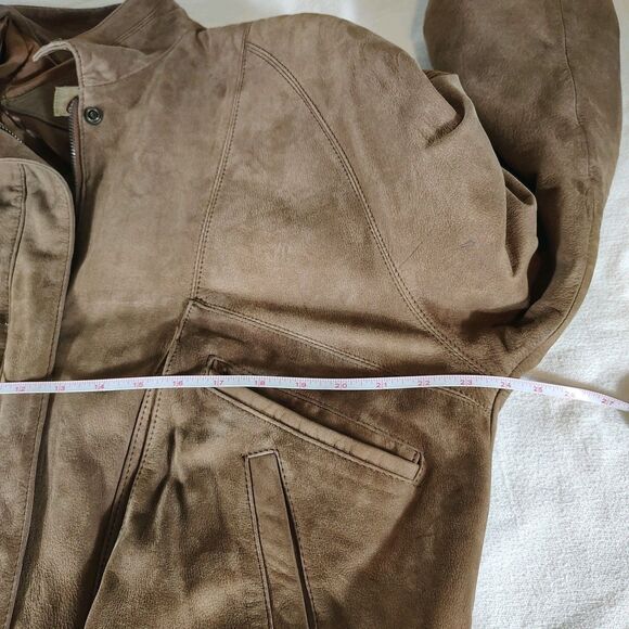 Vintage 80s Women’s Brown Suede Bomber Jacket Zip Up MEDIUM Pockets Soft Leather - Picture 7 of 13
